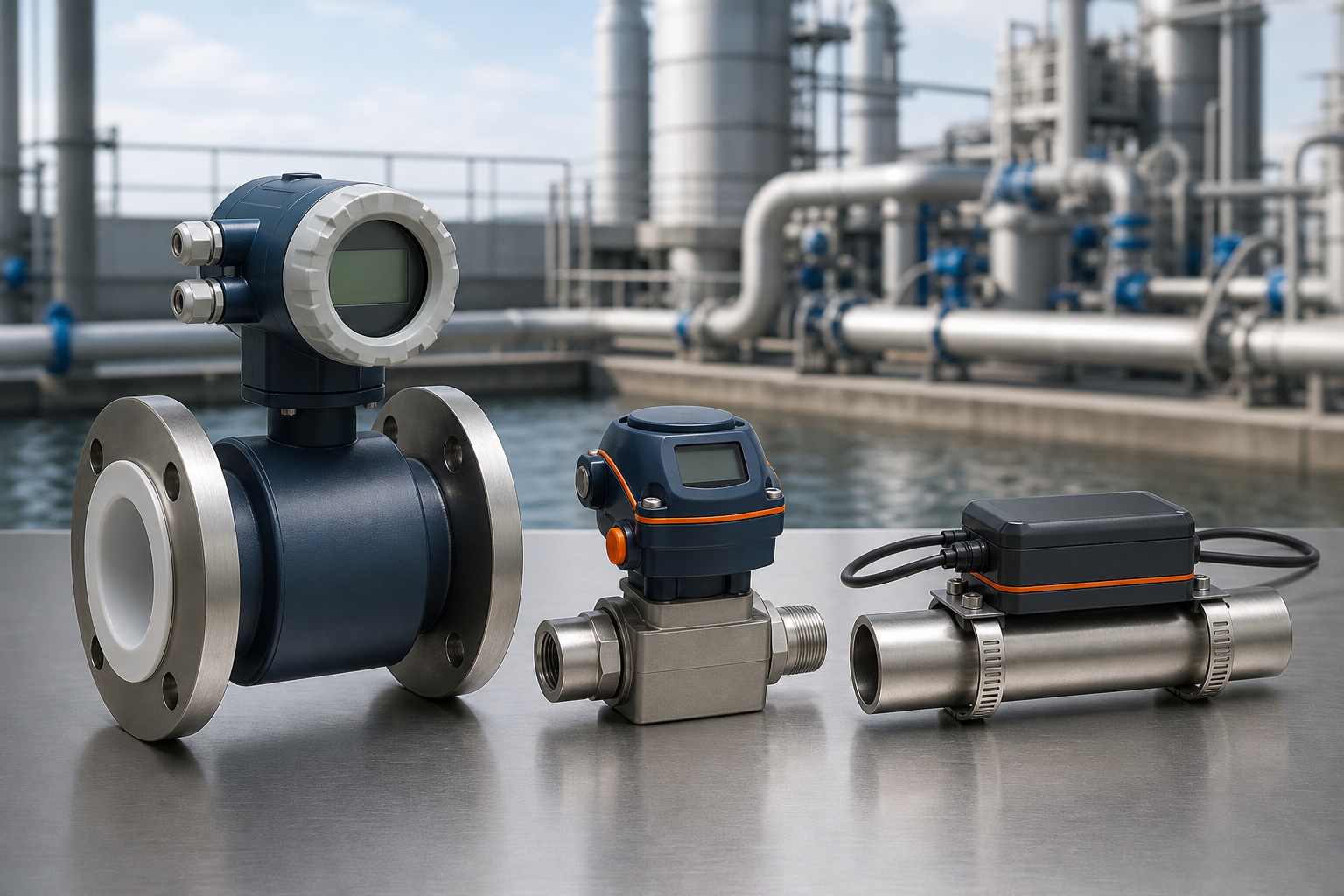 Industrial electromagnetic, gas and ultrasonic flow meters for pollution control systems
