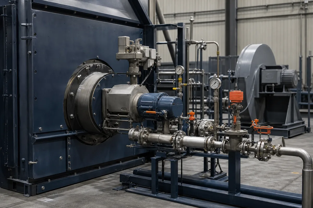 Industrial RTO burner, combustion air blower and safety gas train